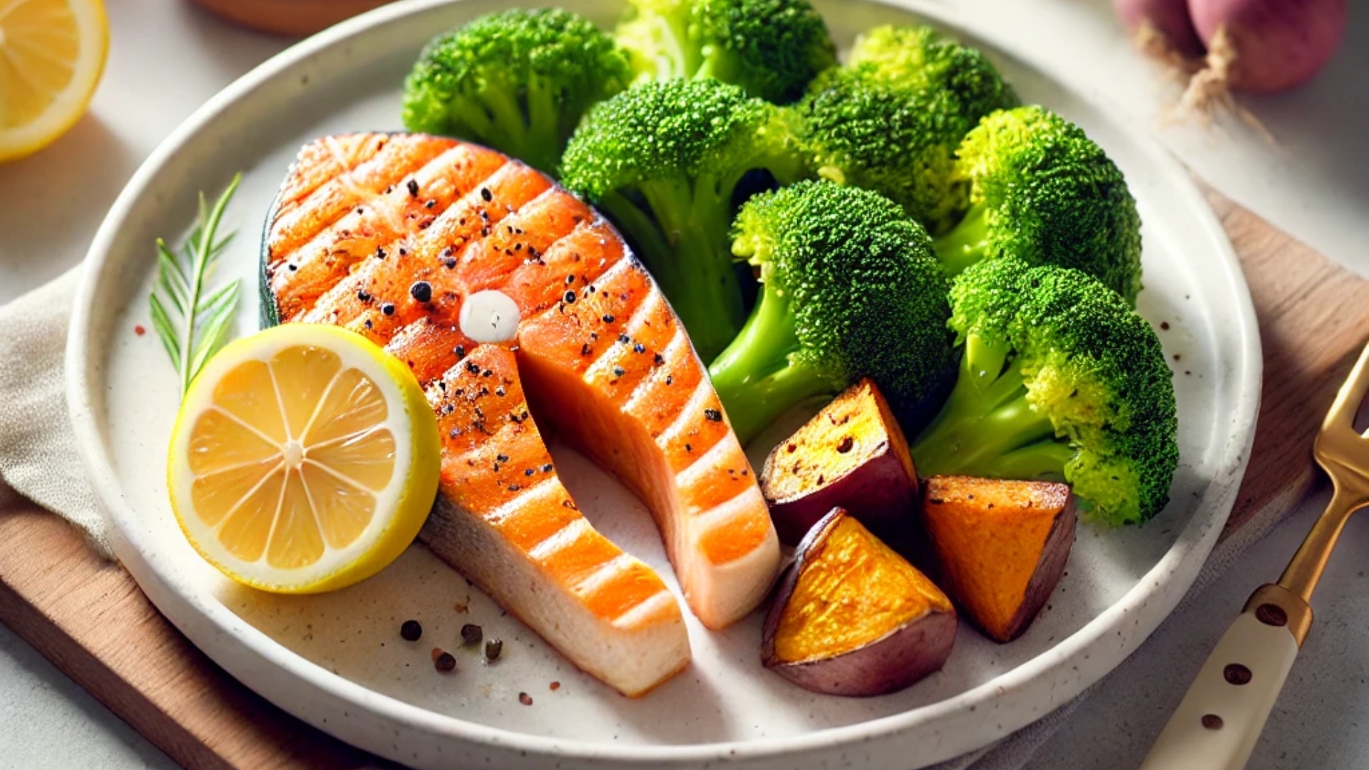 Zalm met zoete aardappel en broccoli